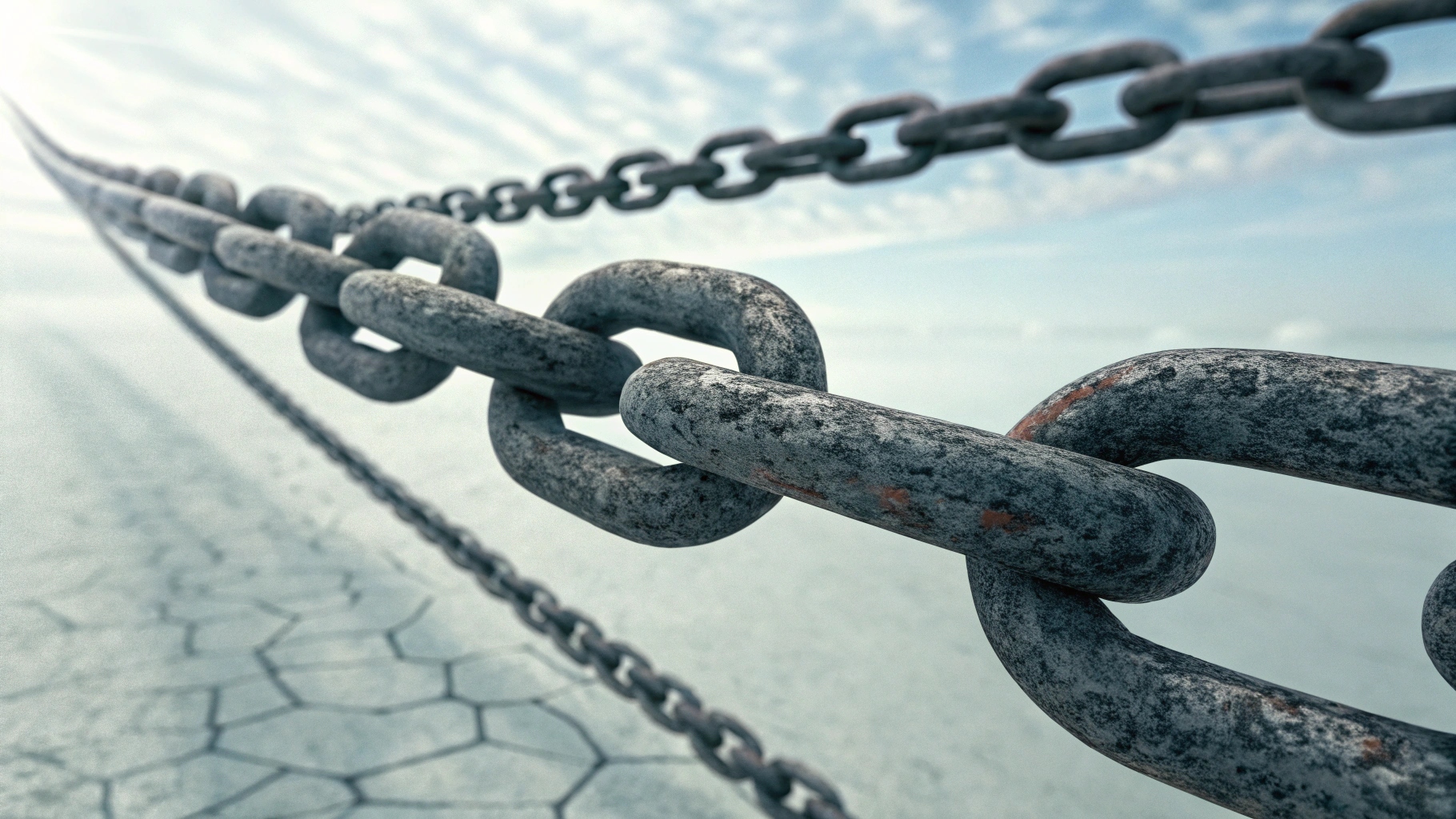 A close-up of a sturdy chain or linked structure, symbolizing a strong chemical bond.
